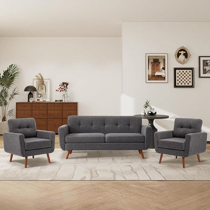 Tbfit Accent Chair, Reading Chair for Living Room & Bedroom, Mid Century Modern Arm Chair, Button Tufted Upholstered Accent Chairs Sofa with Solid Wood Frame (Stone Grey)