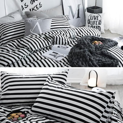 CLOTHKNOW Striped King Size Comforter Set 3Pcs Black White Bedding Comforter Sets Soft Farmhouse Ticking Comforter with 2 x Pillow Cases