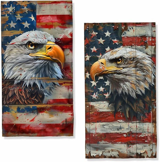 American Flag Kitchen Towels Vintage Bald Eagle USA Flag