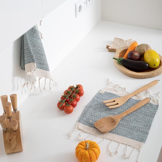 SMYRNA TURKISH COTTON Vintage Series Kitchen Dish Towels Pack of 6, Machine Washable Wash Cloths, Ultra Soft, Absorbent, Prewashed and Quick Dry Turkish Dish Towels, 12x12 Inch (Mint)