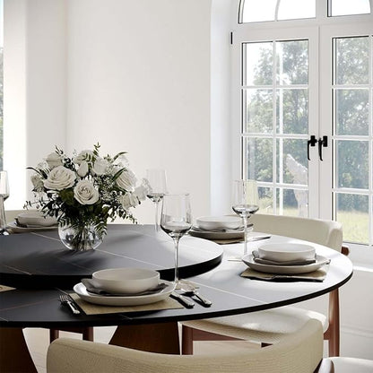 POVISON Round Dining Table with Lazy Susan for 4, 51" Matte Black Sintered Stone Top Dining Table with Bronze Carbon Steel Pedestal, Modern Dining Room Table for Kitchen, Living Room (Table Only)