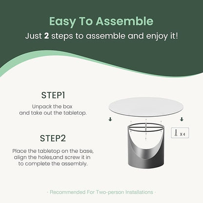 POVISON Round Dining Table for 4, 47" Glossy White Sintered Stone Top Dining Table with Grey Carbon Steel Pedestal, Modern Dining Room Table for Kitchen, Living Room (Table Only)