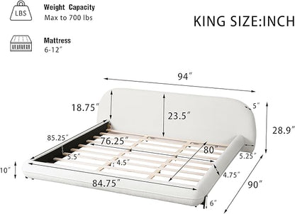White King Size Bed Frame, Upholstered Cloud Boucle Platform Beds Frames with Headboard, Anti-Collision Soft Rounded Corners Footboard, No Box Spring Required, Easy Assembly (29" H White, King)