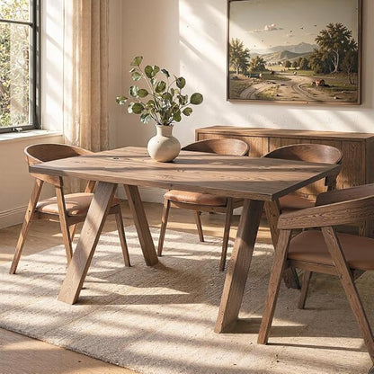 Acanva Farmhouse Rectangular Dining Table for 6 People, Modern Mid-Century Walnut Kitchen Dinner Tables Furniture, Walnut