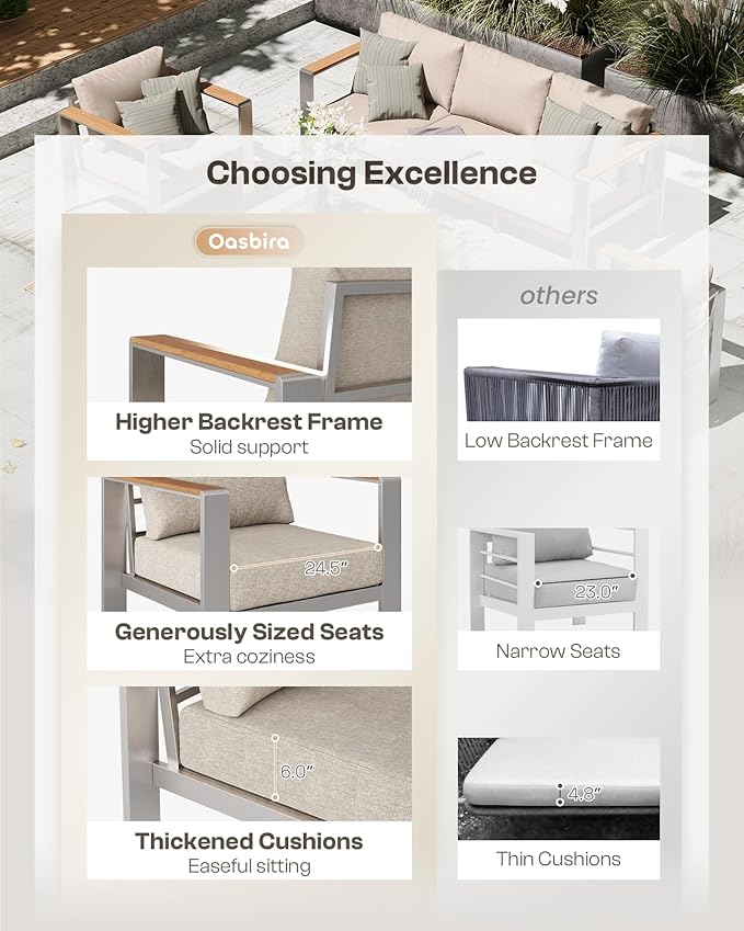 Aluminum Outdoor Patio Furniture Set with Table, 4 Piece Patio Conversation Sets with Washable Thick Cushions, Outdoor Chair Sectional Furniture Set for Porch, Balcony, Deck, Silver