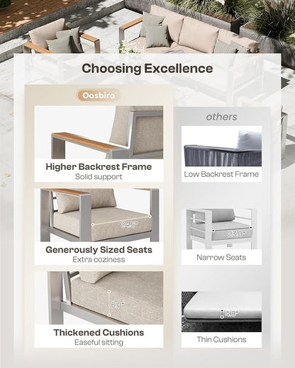 Aluminum Outdoor Patio Furniture Set with Table, 4 Piece Patio Conversation Sets with Washable Thick Cushions, Outdoor Chair Sectional Furniture Set for Porch, Balcony, Deck, Silver