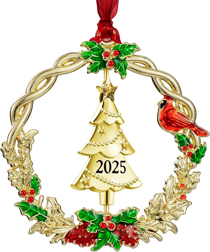 Christmas Tree Ornament Metal Silver Hanging Rotatable Design Charm Holiday Decorative Pendant Gift Keepsake (Golden, 2025)