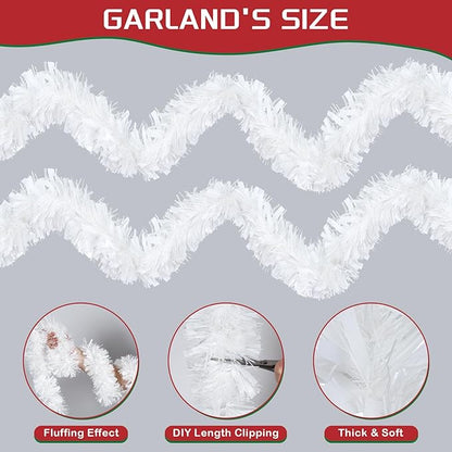 50FT White Christmas Tinsel Garland, Metallic Tinsel Glitter Twist Garlands Hanging Streamers, Xmas Tree Garland Decorations