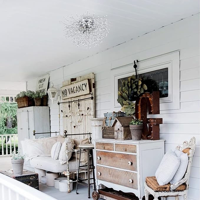 HMVPL Crystal Sputnik Firework Close to Ceiling Light, Modern LED Lamp for Bedroom, Kitchen, Island, Entryway, Hallway, Foyer