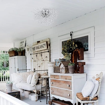 HMVPL Crystal Sputnik Firework Close to Ceiling Light, Modern LED Lamp for Bedroom, Kitchen, Island, Entryway, Hallway, Foyer