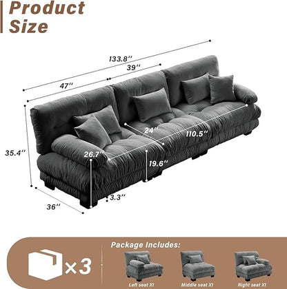 SoarFlash 133.8” Sectional Sofa 3 Seat Couch, L Shaped Modern Sofa with Solid Wood Legs, Couches Sofas for Living Room Apartment, Comfortable Small Couches for Small Spaces, Grey
