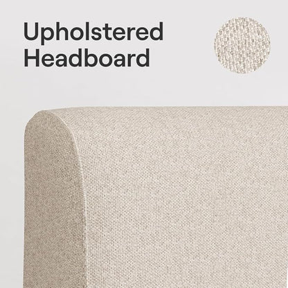 Nectar Bamboo Platform Bed Frame & Upholstered Headboard - Queen - Natural/Linen - Floating Center Support Legs - 12” Height - Easy Tool Free Set Up - Sturdy Wooden Slats - Holds Up To 800 lbs