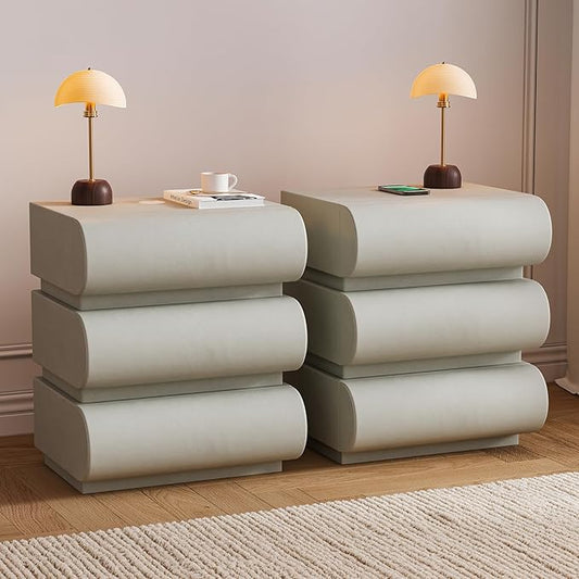 homary 2-Drawer Smart Nightstands Set of 2 with Wireless Charging Station, USB & Type-C Ports, Faux Leather Light Gray Night Stands Modern Bedside Tables for Bedroom Storage, Fully Assembled