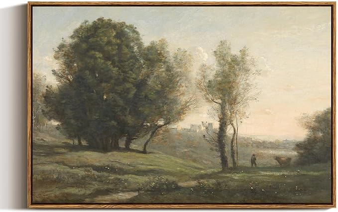 ARPEOTCY Large Framed Canvas Wall Art, Rustic Landscape Picture Decor, 20x30Inch, Bedroom Living Room Hallway Nature Scenery Decor, Vintage French Country Art