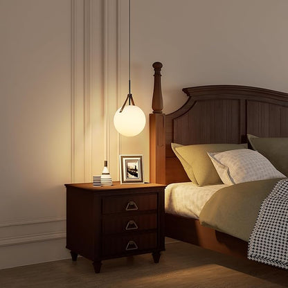 Aisilan Globe Pendant Light, White Opal 9.6” Glass Pendant Light with 5W E26 Blub, Mid Century Adjustable Hanging Light Fixture for Kitchen Island, Globe Chandelier for Dining Room Bedroom