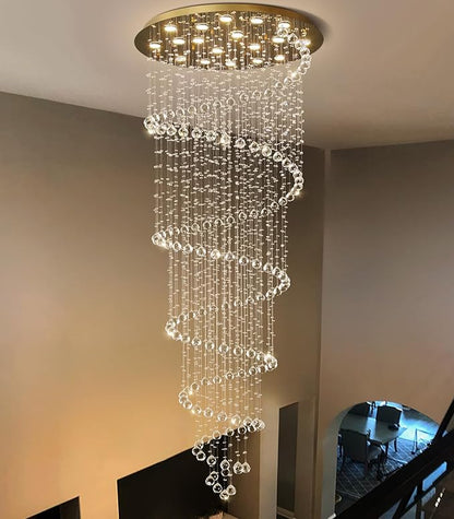 Gold Chandelier with LED Bulbs Glam Crystal Light Hight Ceiling Lighting Fixtures
