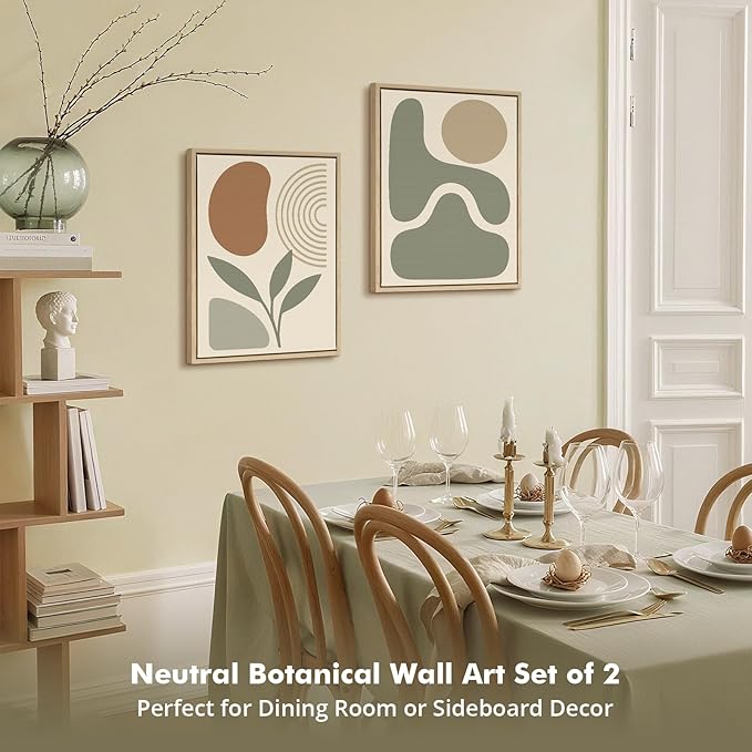 DAJONART Boho Abstract Wall Art Set of 2, Sage Green & Burnt Orange Geometric Prints Duo Framed Canvas for Japandi, Mid Century Modern, Neutral Room Decor,Minimalist Earth-Tone Art,12x16 in