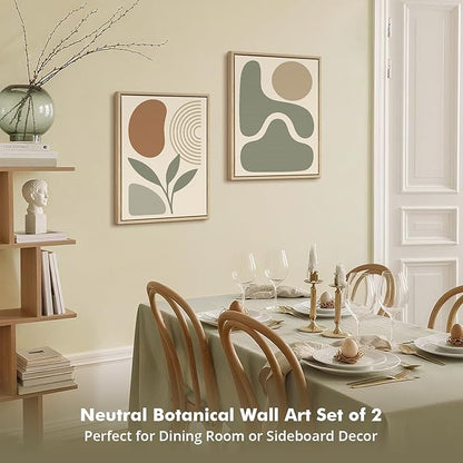 DAJONART Boho Abstract Wall Art Set of 2, Sage Green & Burnt Orange Geometric Prints Duo Framed Canvas for Japandi, Mid Century Modern, Neutral Room Decor,Minimalist Earth-Tone Art,12x16 in