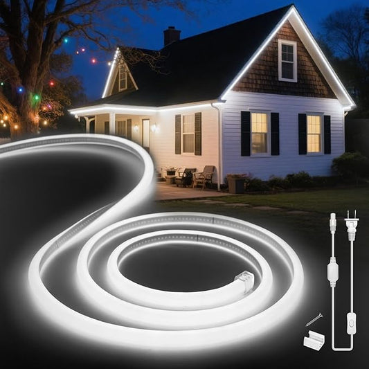 LED Neon Lights Daylight White 6000K,98.4ft 110-120V LED Strip Lights,Flexible Outdoor Waterproof Neon Rope Lights for Bedroom,Cabinet,Kitchen,Living Room,Mirror,Halloween Decor