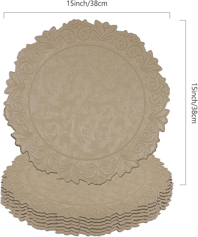 Noctiflorous Round Faux Leather 15 Inch Placemats Set of 4 Waterproof Wipeable Heat Resistant Tablemat for Dining Table Kitchen Non Slip Oilproof Table Place Mat for Indoor Outdoor(A Brown, 4)