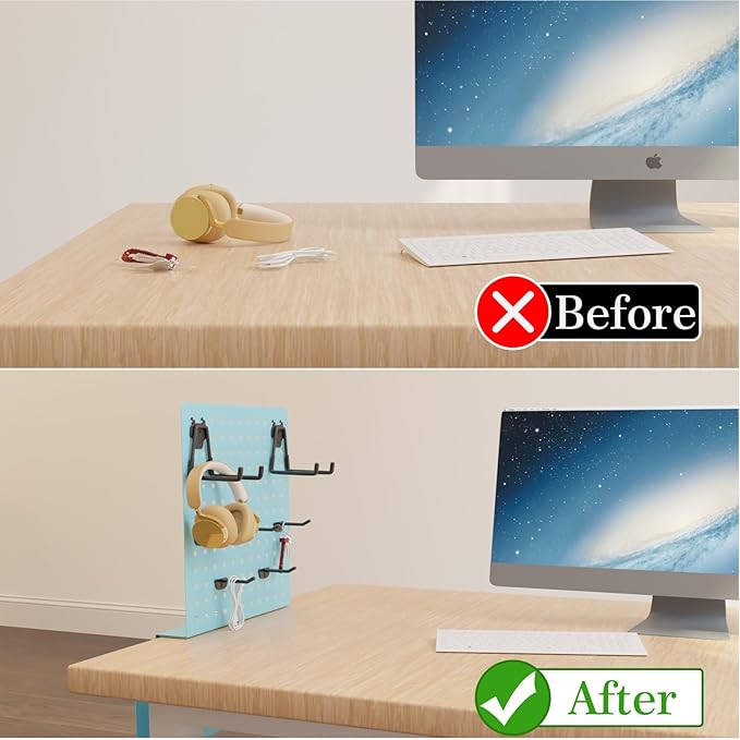 Desk Side Storage with Clamp-On Desk Pegboard, Steel Privacy Panel, No-Drill Desk Organizer with Pen Holder, Table-Side Laptop Holder for Office and Home (Blue)