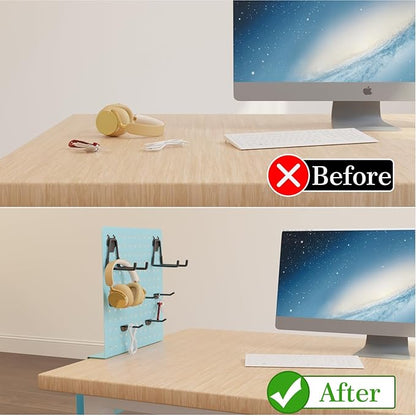 Desk Side Storage with Clamp-On Desk Pegboard, Steel Privacy Panel, No-Drill Desk Organizer with Pen Holder, Table-Side Laptop Holder for Office and Home (Blue)