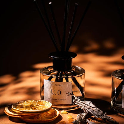U.0 Luxury Reed Diffuser - Sage, Orange & Amber Scent | 100% Natural Essential Oils | Calming & Refreshing Home Fragrance | Long-Lasting Aromatherapy for Home, Office & Bathroom (5oz | Up to 5 Months)