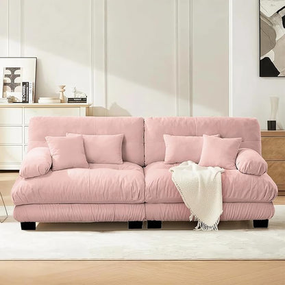 SoarFlash Modern Living Room Velvet Recliner Sofa, Loveseat Sofa for Apartment, Solid Wood Frame, Easy to Install (94.4 inch,Pink)