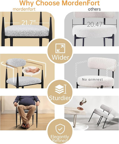 Morden Fort Mid-Century Modern Boucle Dining Chairs Set of 6, Brushed Gold with Black Metal Legs and Upholstered Cushion, Sherpa for Living Room Bedroom Outdoor Lounge