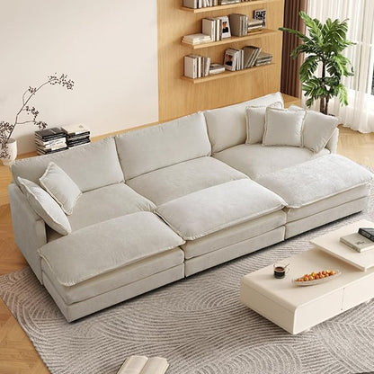 SoarFlash Chenille Sectional Sofa, Comfy Modular Coush Sofa with Ottoman, Modern 3 Seat Recliner Deep Seat Sofa Set for Living Room,Light Coffee