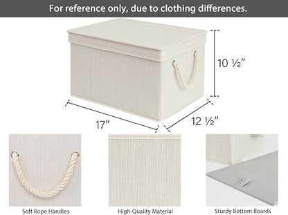 StorageWorks Storage Bins with Lids, Decorative Storage Boxes with Lid and Soft Rope Handles, Foldable Storage Baskets for Closet, Shelves, Stackable, 3-Pack, Ivory and White, Jumbo