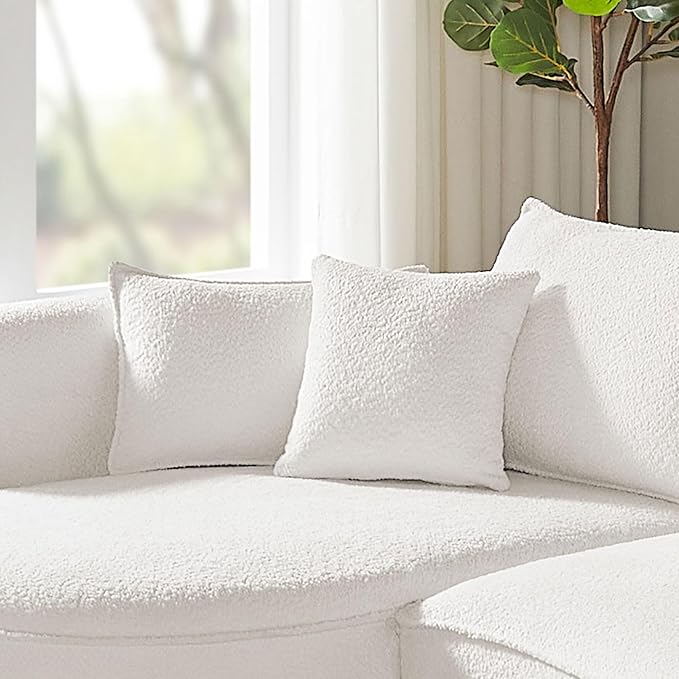 128'' Modern Curved Cloud Sofa Luxury Living Room 5 Seater Combo Sofa Cloud Curve Design Mid Century Upholstered Sofa with Ottoman for Living Room Bedroom Apartment (Boucle+Right Facing, White)