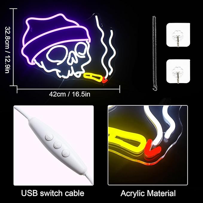 Lucunstar Skull Neon Sign,Halloween LED Sign,Neon Signs for Wall Decor,Adjustable Brightness Halloween Neon Signs, Neon Sign For Party,Bedroom Wall Decor,Home,Party Light Decoration