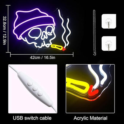 Lucunstar Skull Neon Sign,Halloween LED Sign,Neon Signs for Wall Decor,Adjustable Brightness Halloween Neon Signs, Neon Sign For Party,Bedroom Wall Decor,Home,Party Light Decoration