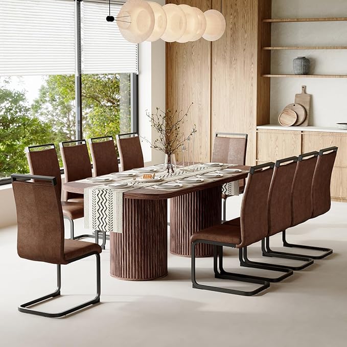 79" Dining Table Set for 10,Large Rectangular Dining Table Set for 10 with Cushioned Chairs,Modern Mid-Century Wood Dining Room Table Set for 10,Ideal for Dining & Gatherings (Walnut)