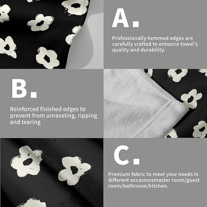 Modern Style Kitchen Towels Set of 2 Black Floral Dish Towels Quick Dry Microfiber