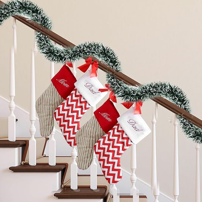 33FT Green Tinsel Christmas Garland Metallic Twist Shiny Garland for Christmas Tree Decorations, Xmas Holiday Hanging Garland for Home Indoor Outdoor Party Supplies Decor (Green, White)