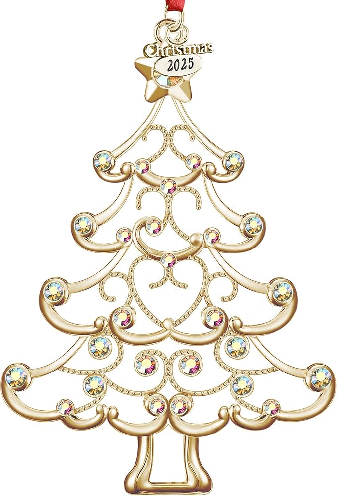 Christmas Ornaments 2025 Decorations for Christmas Tree, Metal Hanging Rhinestones Christmas Tree Decorations Indoor, Glitter Crafts Xmas Decors Annual Keepsake Gifts for Family Friends Holidays Home