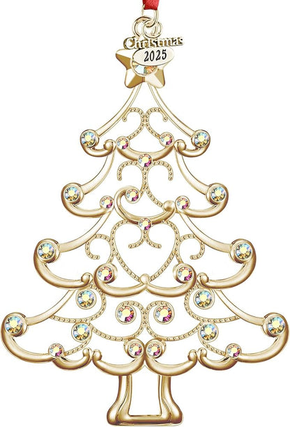 Christmas Ornaments 2025 Decorations for Christmas Tree, Metal Hanging Rhinestones Christmas Tree Decorations Indoor, Glitter Crafts Xmas Decors Annual Keepsake Gifts for Family Friends Holidays Home