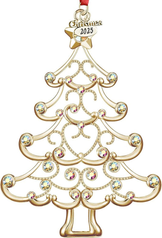 Christmas Ornaments 2025 Decorations for Christmas Tree, Metal Hanging Rhinestones Christmas Tree Decorations Indoor, Glitter Crafts Xmas Decors Annual Keepsake Gifts for Family Friends Holidays Home