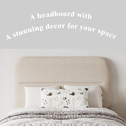Twin Size Boucle Bed Frame, Upholstered with Headboard, Twin for Kids, Thickened Footboard/Rounded Corners/Adjustable Headboard/No Box Spring Needed/Easy Assembly, Beige