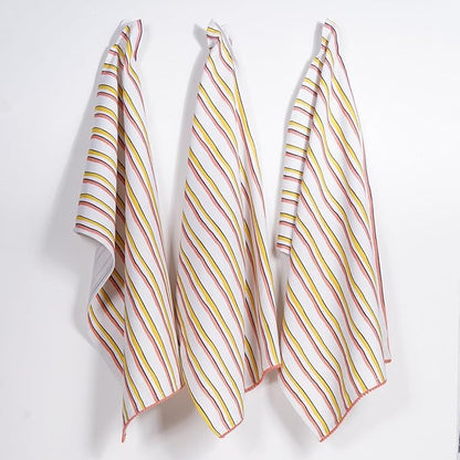 TARAN LIVING Printed Kitchen Dish Bar and Tea Towels Cotton, 18x28 inch with Trims, Cotton Dish Towel Sets (Yellow Stripes, Set of 6)