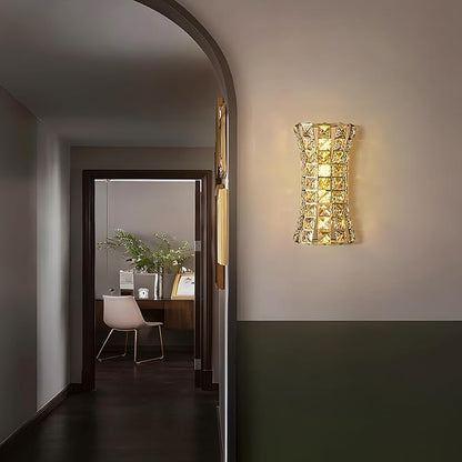 Crystal Wall Sconces,Modern Wall Light Fixtures for Living Room Bedroom Bathroom Hallway Doorway Stairway,Bedside,Tricolor Vanity Lighting Fixture