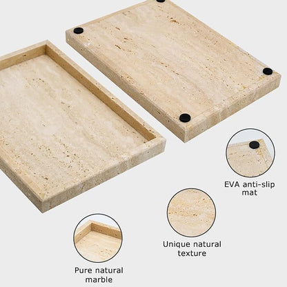Travertine Tray,Bathroom Vanity Tray Non-Ceramic/Non-Resin,Marble Perfume Tray 12 x 8 inch (Travertine)