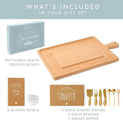 Charcuterie Board Set - Solid Wood Cheese Board for Serving with Accessories - House Warming Gifts for New Home, Bridal Shower & Wedding Gift, Birthday Gifts for Women