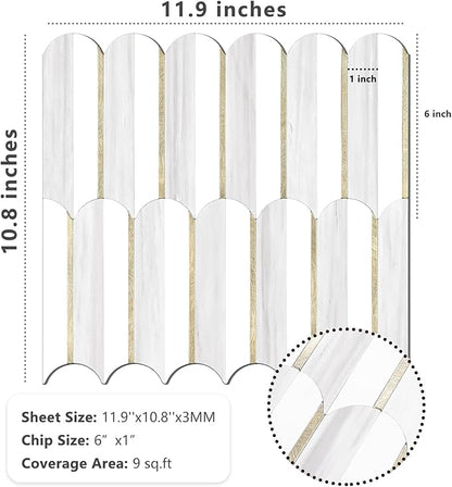 Vamos Tile Peel and Stick Backsplash Seamless Tile,1-Sheet Stick on Backsplash for Kitchen,Dolomite Gray and White+Light Gold Metal Self Adhesive PVC Tiles（Sample）