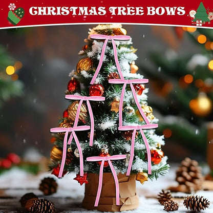 24 Pcs Pink Velvet Bows for Christmas Tree, Elegant Christmas Tree Bows, 5x7 Inch Pre-Tied Ribbon Bows for Wreaths, Gifts, and Holiday Décor, Velvet Bow Ornaments for Xmas Trees