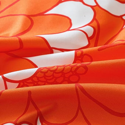 CLOTHKNOW Sunflower Comforter Set King Size Orange Whtie Bedding Comforter Sets Rust Flower Comforter Botanical Comforter Sets