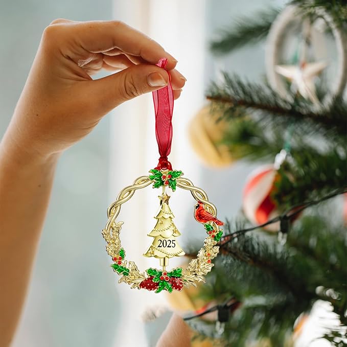 Christmas Tree Ornament Metal Silver Hanging Rotatable Design Charm Holiday Decorative Pendant Gift Keepsake (Golden, 2025)