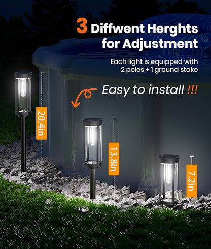 Solar Pathway Lights Outdoor,6 Pack Solar Lights Outdoor, IP65 Waterproof Auto On/Off Solar Garden Lights Solar Powered Landscape Lighting for Yard Walkway Driveway Pathway